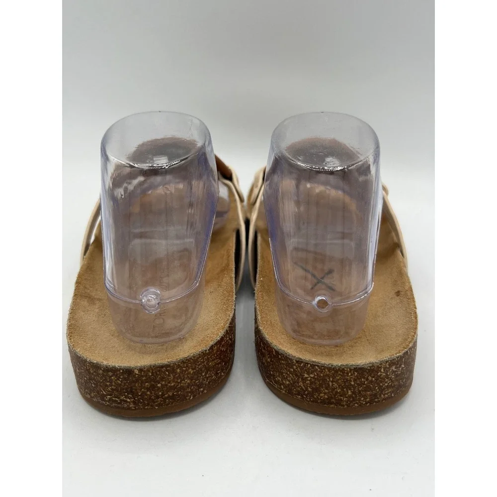 Tory Burch Miller Cloud Leather Thong Sandals Brown Cream Cork Insole Sz 10 EUC